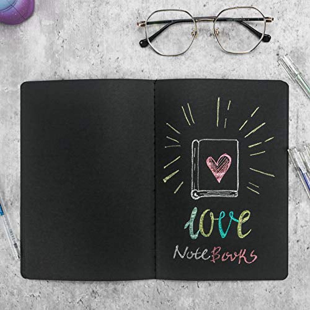 4 Pack Black Paper Notebook Journals Bulk with Thick Black Blank Page, 64  Pages, 8.3x5.5 inch, A5 Size, Diary Writing Subject Notebooks Planner for